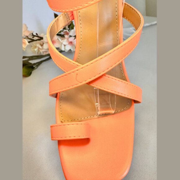 Vibrant Orange Clear Heeled Wedge Sandals, Size 9 - Picture 8 of 10